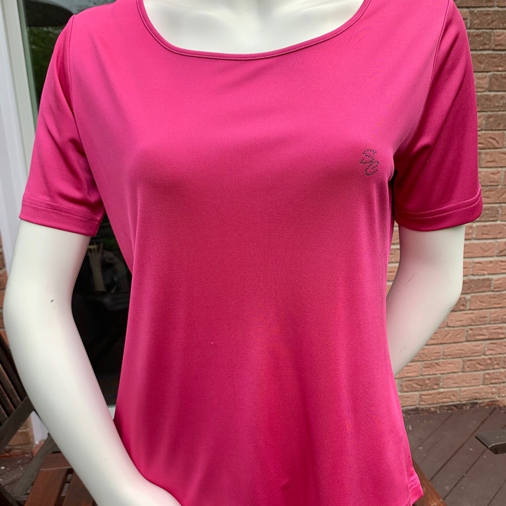 Silk & Cashmere 100% Silk Fuschia Pink Top Shiny Blouse Half Sleeves Eu L US M